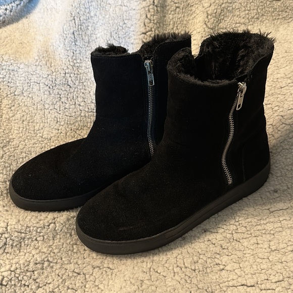 J Slides Black Suede Leather Double Zipper Calf Boots 9.5 M - Picture 3 of 11